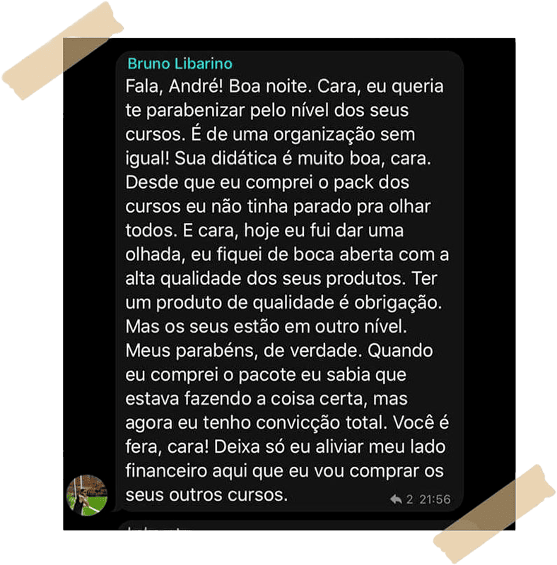 Relato de Bruno Libarino sobre organização e qualidade dos cursos